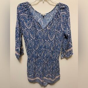 COPE by URBAN OUTFITTERS Blue Patterned Romper